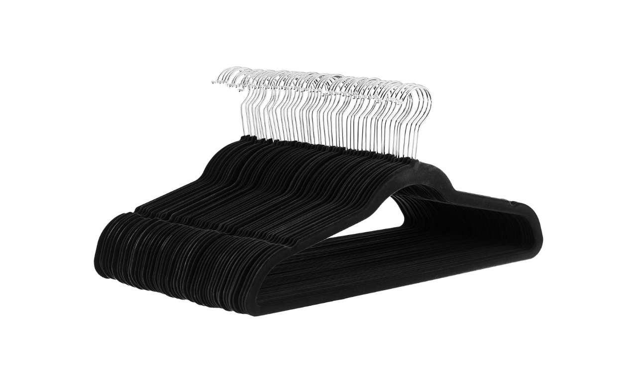 Non-Slip Velvet Clothing Hangers, 100 Pack, Black, Space-Saving