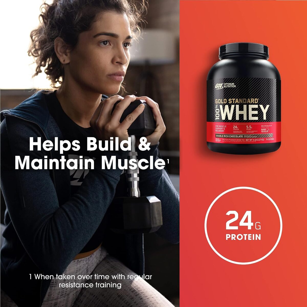 Optimum Nutrition Gold Standard 100% Pure Whey Protein Powder in Double Rich Chocolate