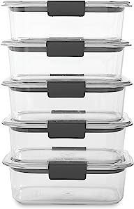 Rubbermaid Brilliance Food Storage Containers with Lids, Airtight Set of 5