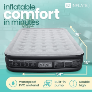 EZ INFLATE Air Mattress Double High Luxury with Built in Pump ez inflatable mattress