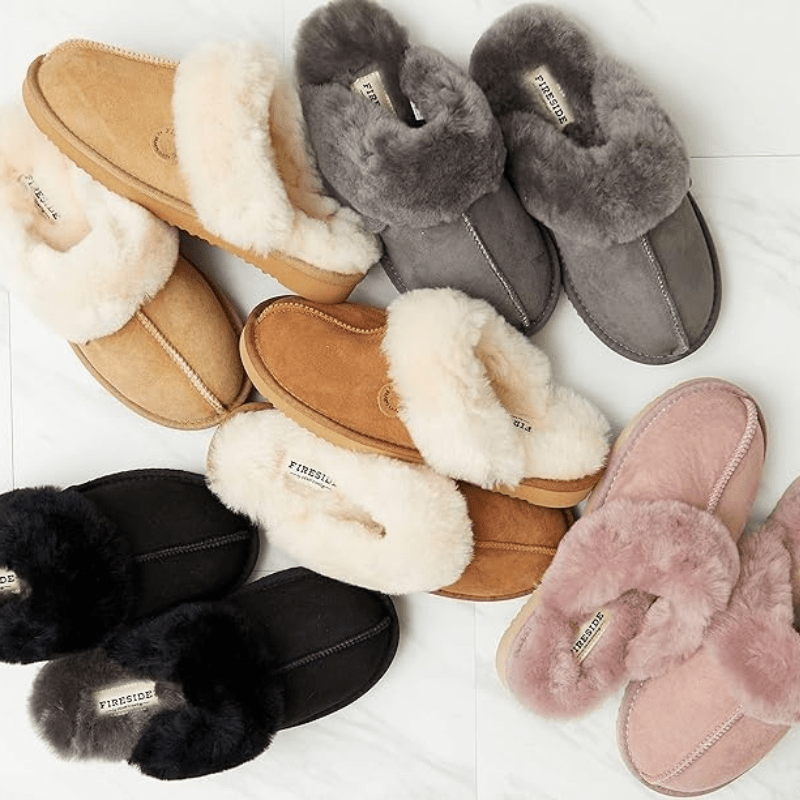 Dearfoam Slippers for Women's Fireside Sydney Shearling Fur Scuff in Chestnut