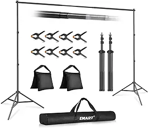 EMART 10x7ft Adjustable Backdrop Stand Kit with Clamps, Sandbags, and Carry Bag for Photography and Events