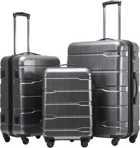 Coolife Luggage Expandable 3 Piece Sets PC+ABS Spinner Suitcase 20 inch 24 inch 28 inch (Charcoal., 3 piece set)