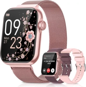 AKUMAKA G39 smart watch for women with fitness tracker, blood pressure monitor, and three interchangeable bands.