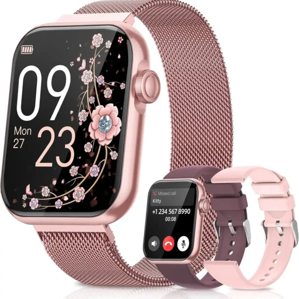 AKUMAKA G39 smart watch for women with fitness tracker, blood pressure monitor, and three interchangeable bands.