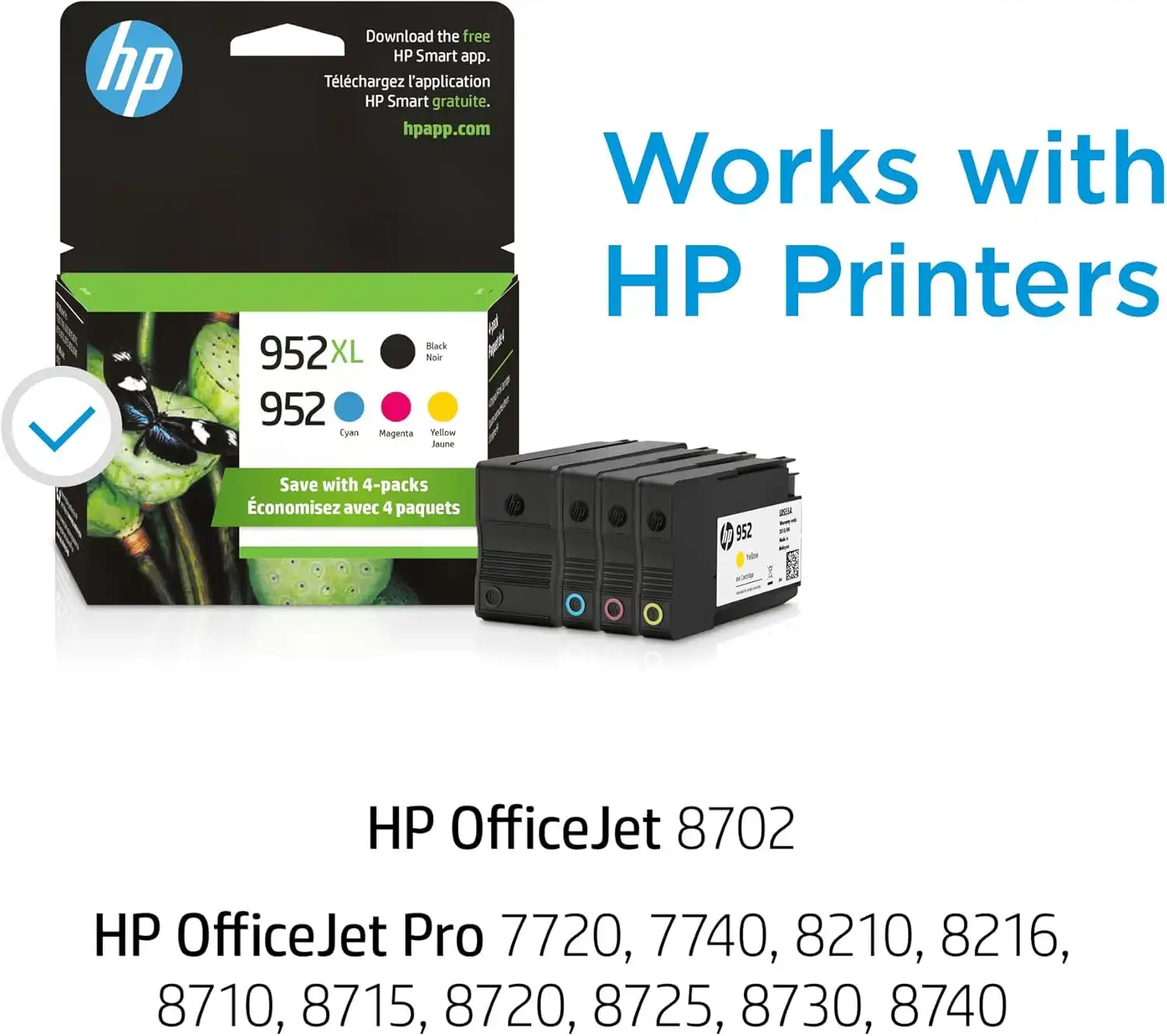 HP 952/952XL ink cartridges compatibility with HP printers.