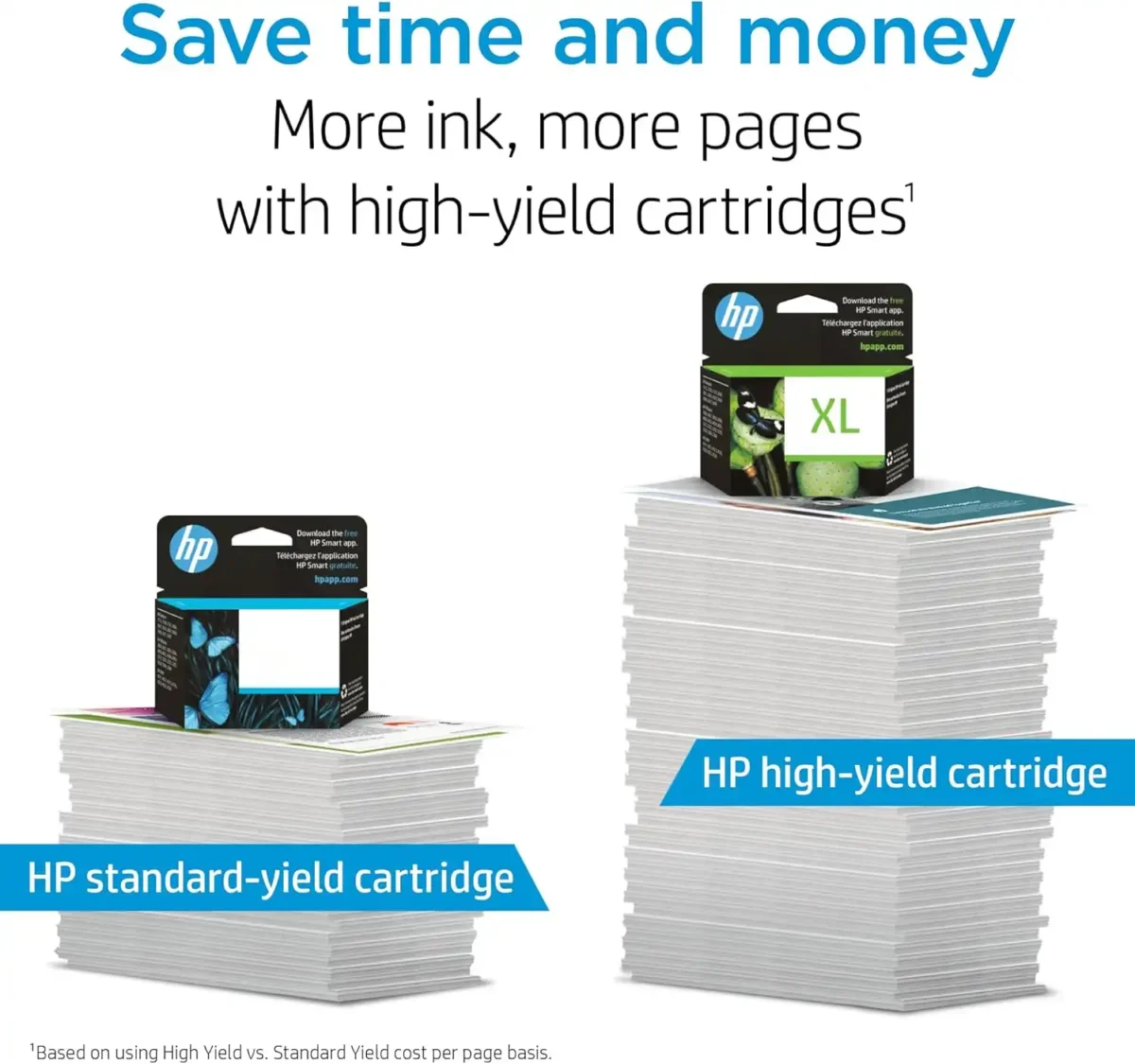 Comparison of HP standard-yield and high-yield ink cartridges.