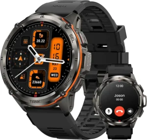 Rugged AMAZTIM GPS Smart Watch for Men with a stainless steel body, compass, AMOLED screen, and waterproof design