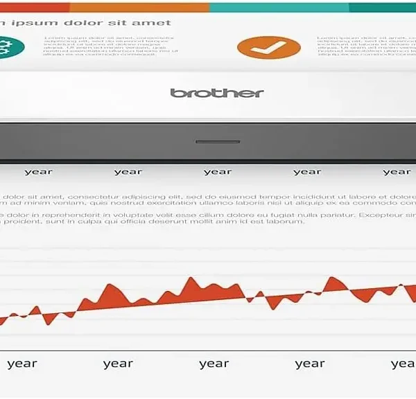 Brother DS640 Compact Mobile Document Scanner with paper showing a graph, ideal for home and office use.