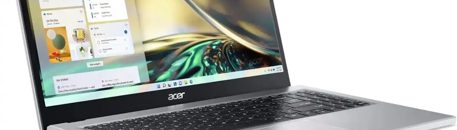 Acer laptop featuring a vibrant Full HD display with Windows 11 interface, perfect for work and entertainment.