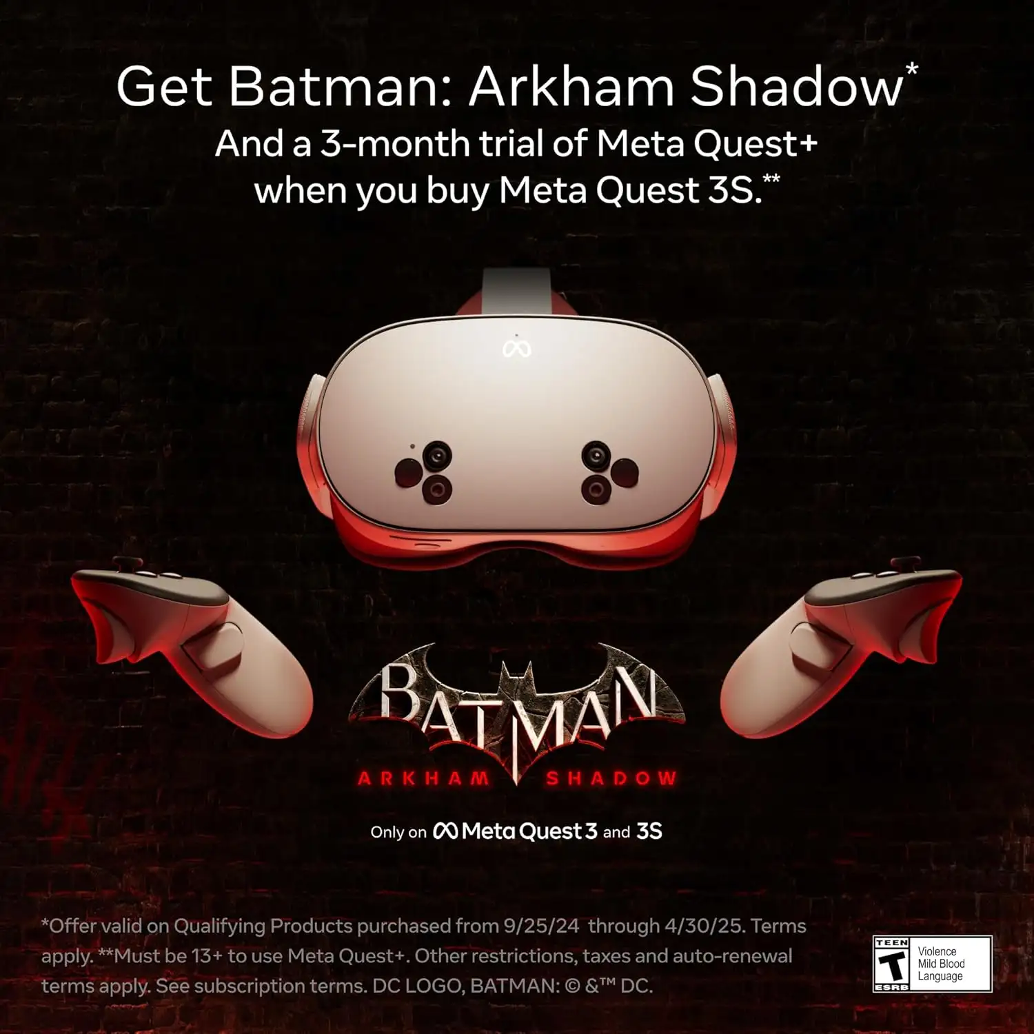 Meta Quest 3S 128GB with Batman: Arkham Shadow and Meta Quest+ offer