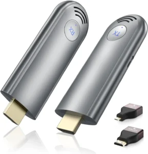 Wireless HDMI transmitter and receiver kit for streaming audio and video.