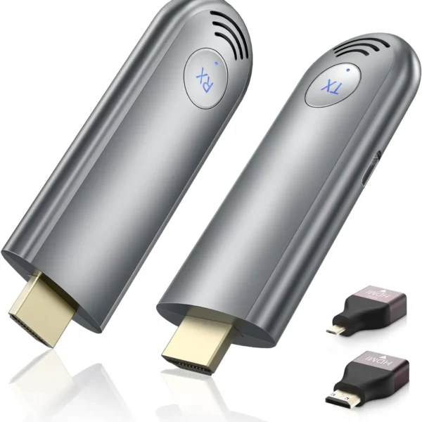 Wireless HDMI transmitter and receiver kit for streaming audio and video.