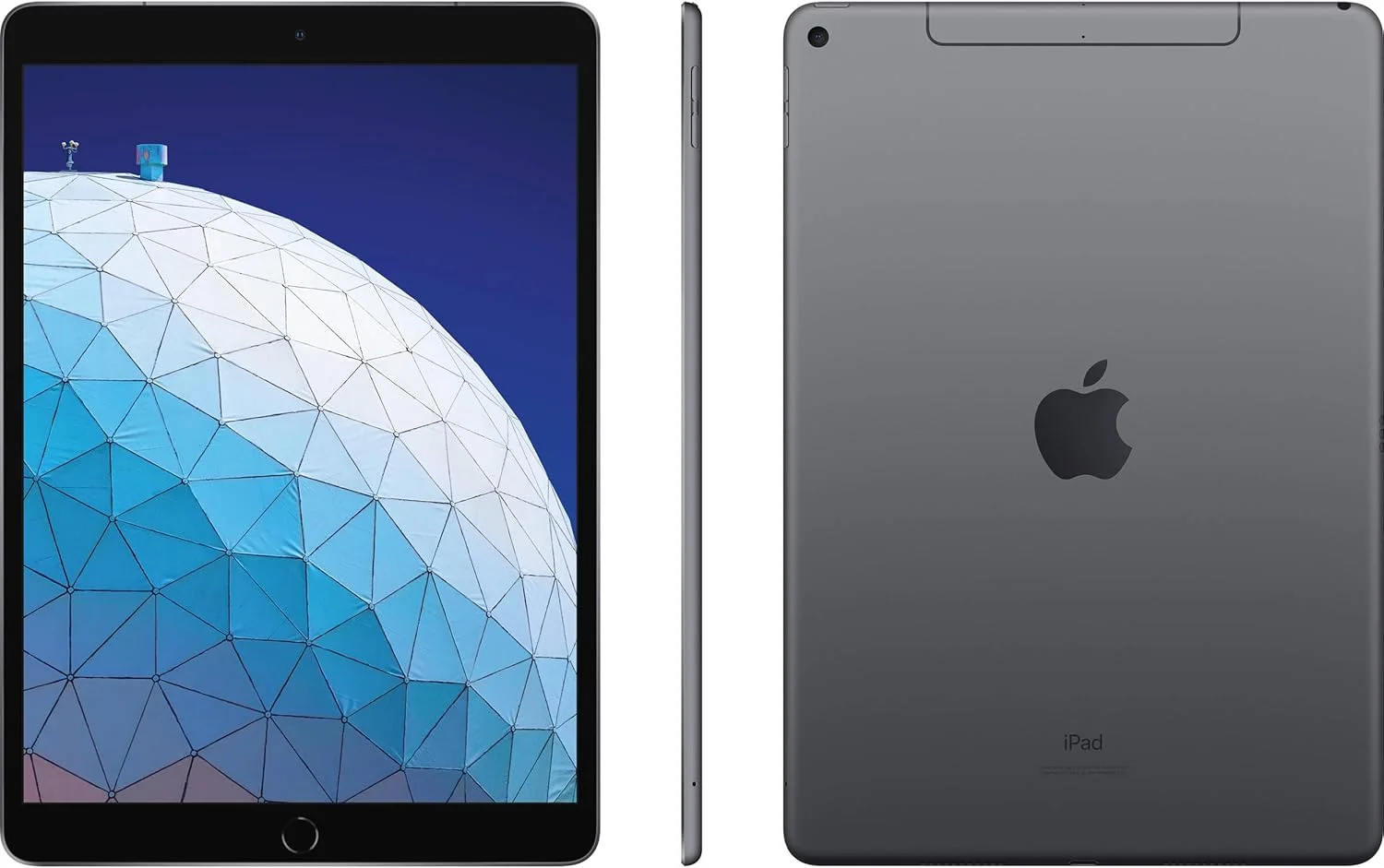 Apple iPad 10.2-inch Space Gray Renewed front, side, and back view