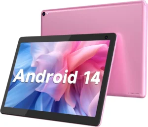 COOPERS 10 inch tablet Android 14 with 32GB ROM, 1TB expandable storage, quad-core processor, and 6000mAh battery in pink color