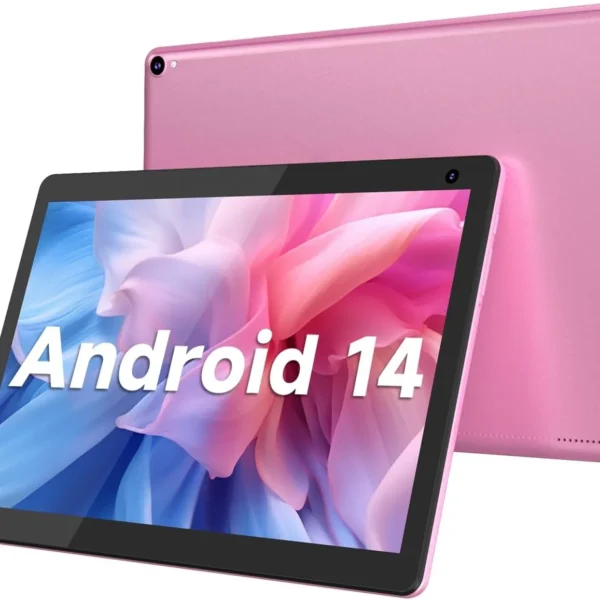 COOPERS 10 inch tablet Android 14 with 32GB ROM, 1TB expandable storage, quad-core processor, and 6000mAh battery in pink color