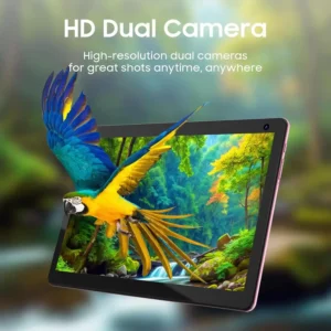 COOPERS tablet with HD dual cameras capturing vibrant and detailed images, featuring a colorful parrot emerging from the screen