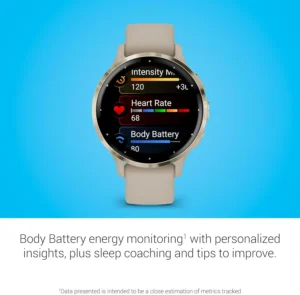 Garmin Venu 3S Smartwatch displaying Body Battery, heart rate, and intensity monitoring