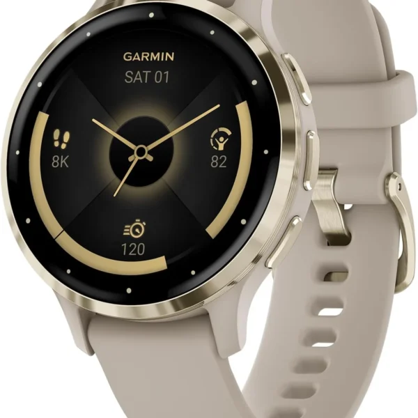 Garmin Venu 3S Soft Gold Smartwatch with AMOLED Display and Silicone Band