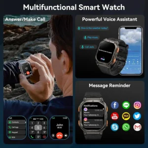 Multifunctional smart watch with call features, voice assistant, and message notifications