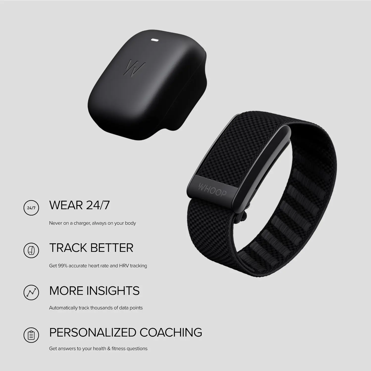 WHOOP 4.0 wearable fitness tracker with continuous health monitoring and personalized coaching