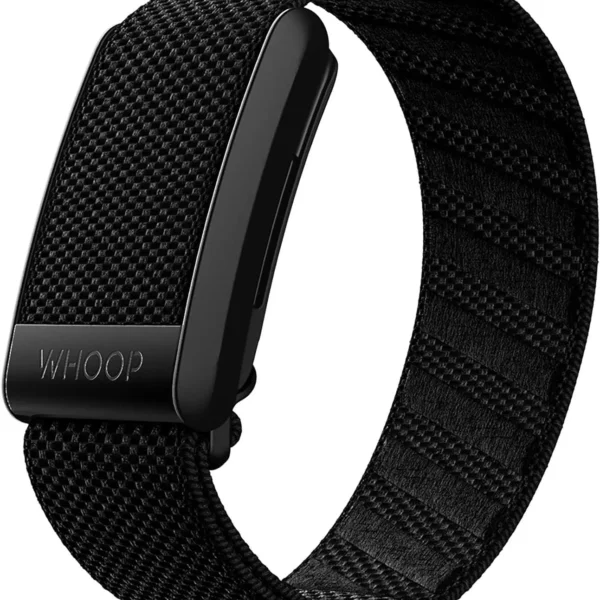 Black WHOOP 4.0 fitness tracker with sleek fabric strap design