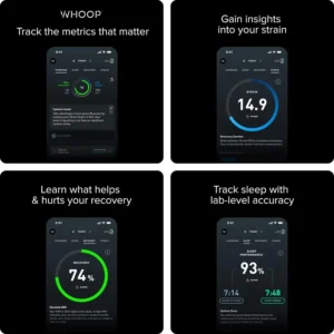 WHOOP 4.0 app overview featuring sleep performance and strain monitoring